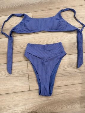 Aerie Bikini Top (Small) and High Waist Cheeky bottoms (XS) in Periwinkle Blue